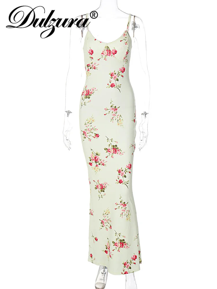 GlowDress Y2K Floral Backless Maxi Dress – Sexy Sleeveless Bodycon Party Look for Women