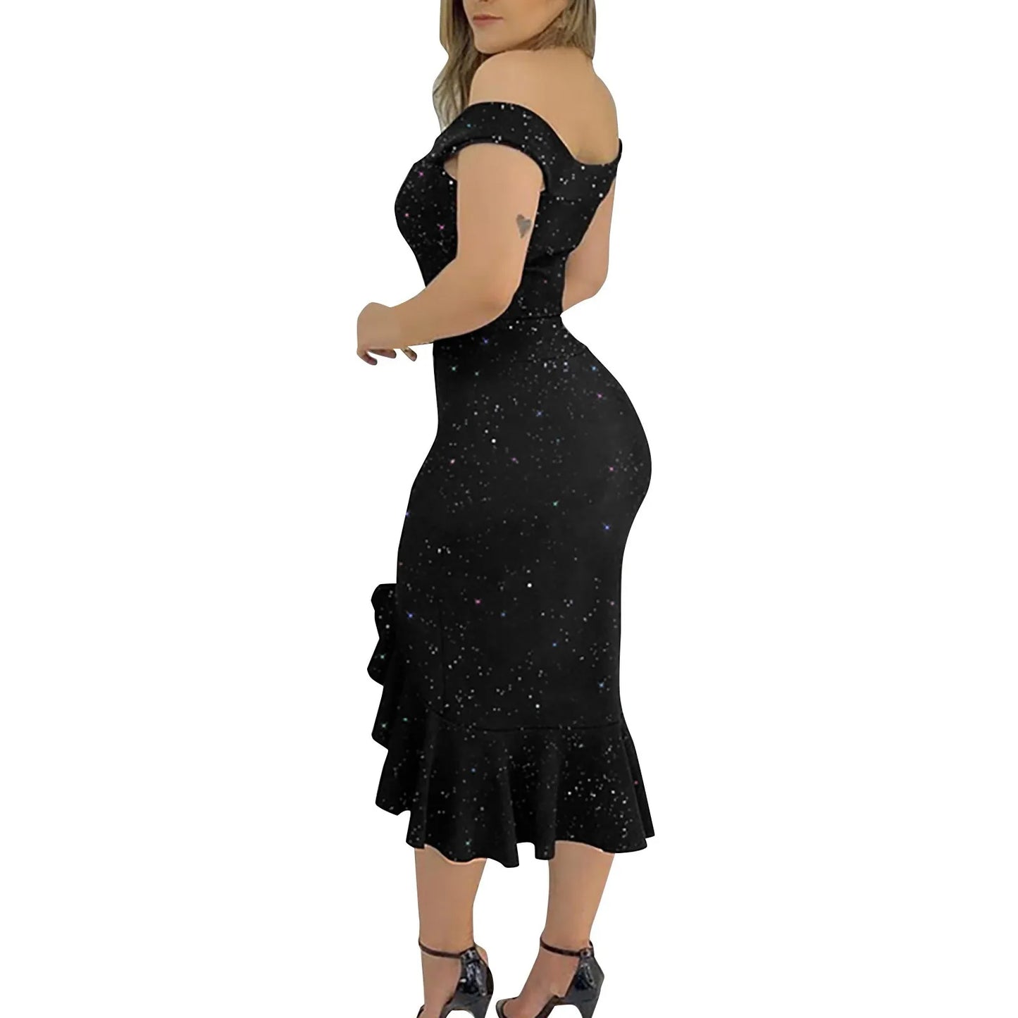 GlowDress Party Sparkle – Off Shoulder & Ruffled