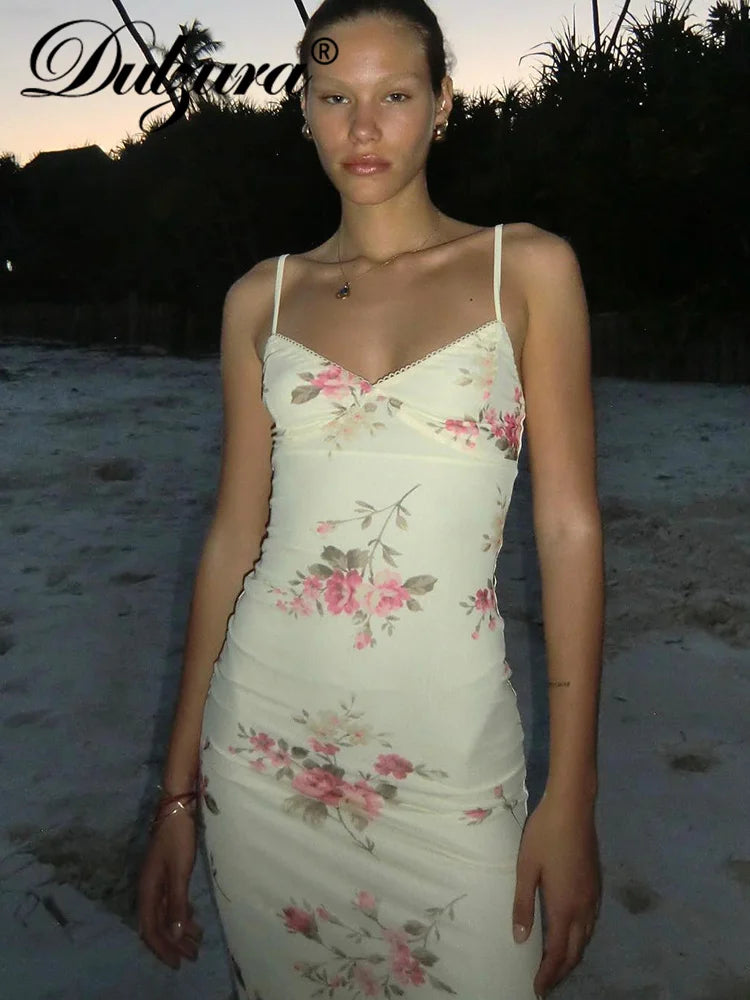 GlowDress Y2K Floral Backless Maxi Dress – Sexy Sleeveless Bodycon Party Look for Women