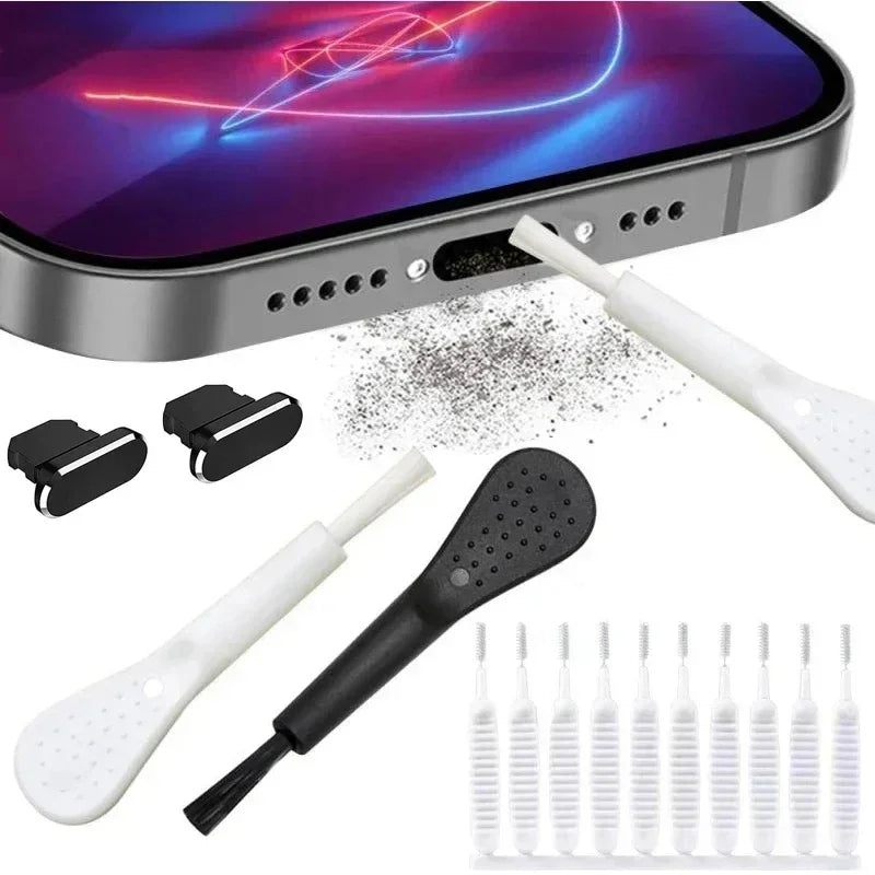Cell Phone Charging Port Dust Plug with Cleaning Brush – Universal Type-C & IOS Charging Port Cleaner Set