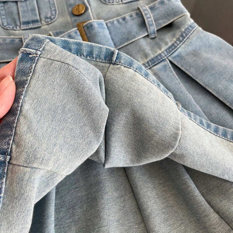 GlowDress Girls’ Denim Tutu Dress – Sleeveless Princess Style with Belt (2–10Y)