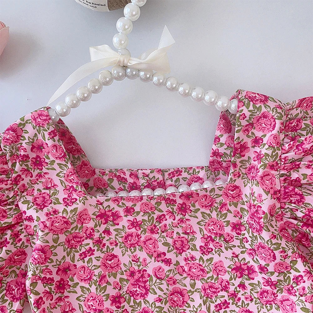 GlowDress Kids’ Floral Dress – Stylish Square Collar Design