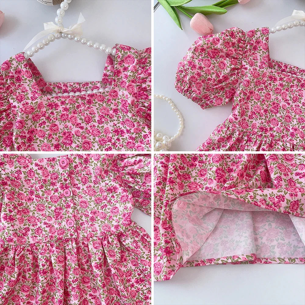 GlowDress Kids’ Floral Dress – Stylish Square Collar Design