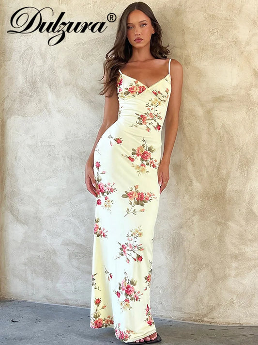 GlowDress Y2K Floral Backless Maxi Dress – Sexy Sleeveless Bodycon Party Look for Women