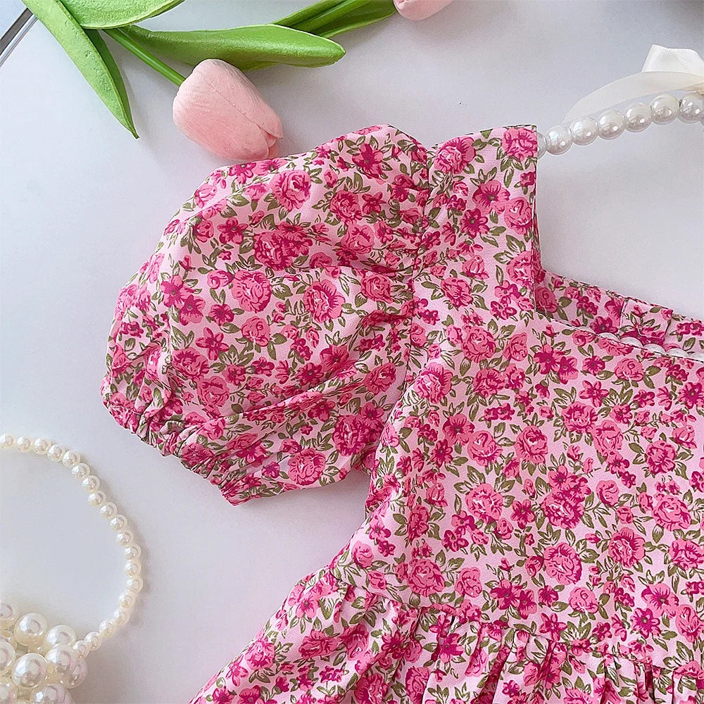 GlowDress Kids’ Floral Dress – Stylish Square Collar Design