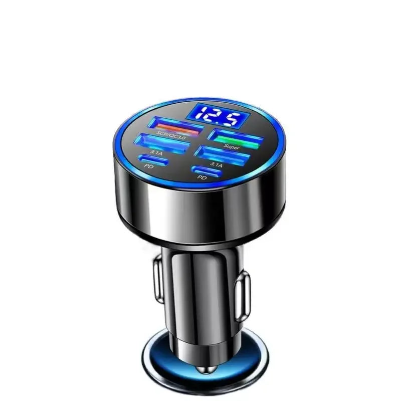 UYUXIO 6-in-1 USB-C Car Phone Charger Adapter with Voltage Display – Dual PD Super Fast Charging
