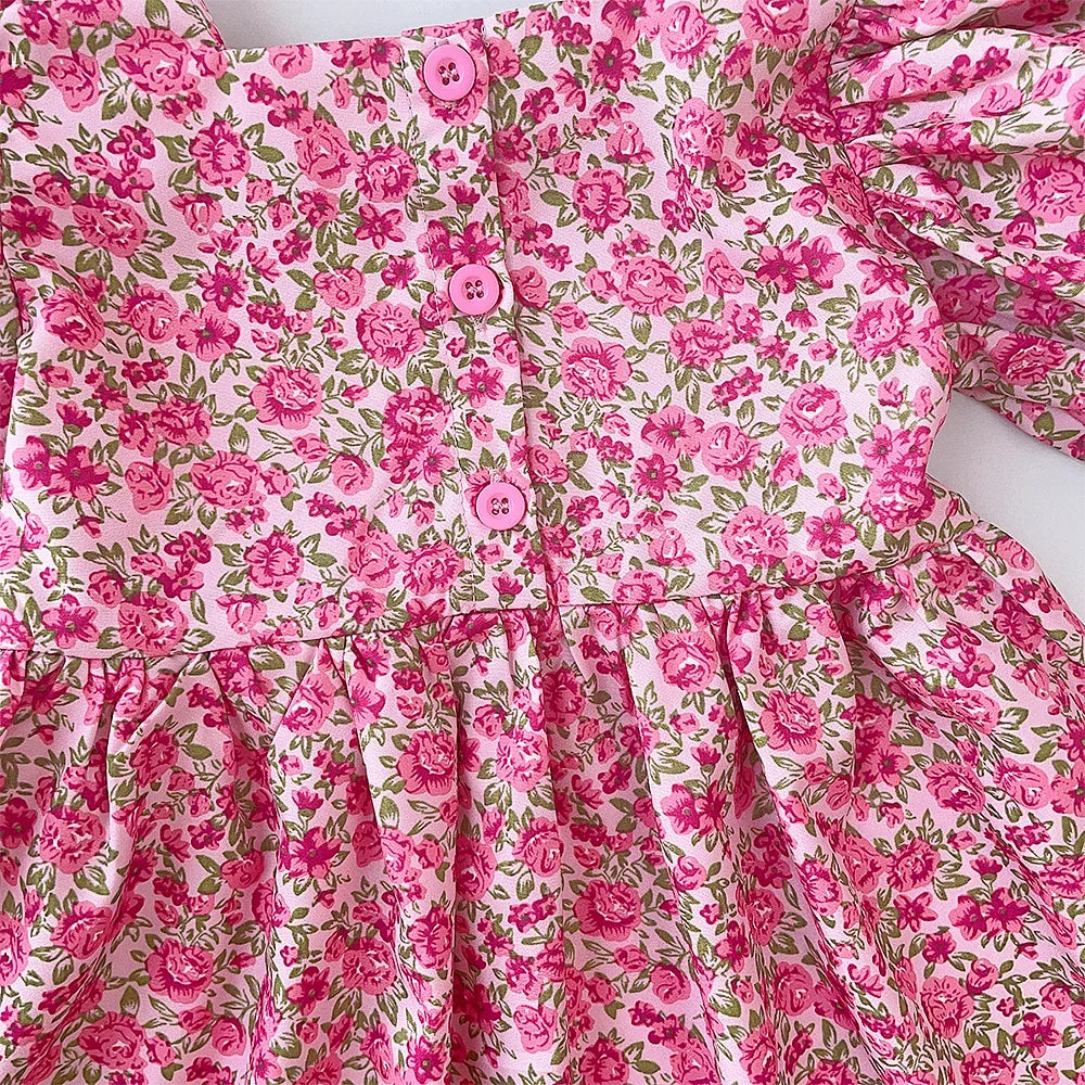 GlowDress Kids’ Floral Dress – Stylish Square Collar Design